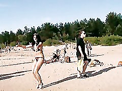 Lovely teens bare their bodies at a nudist beach