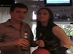 Brunette amateur babe Viktoria with nice body and big tits enjoys in getting her shaved twat pounded hard in the kitchen on the table and gets recorded by a cam for amateur video.