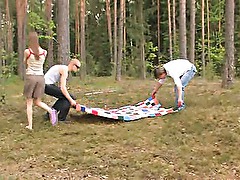 Amateur european threesome in the forest