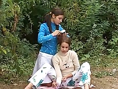 chick amateurs playing in the forest