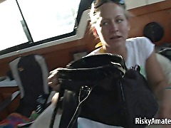 Horny amateur babes masturbating on a boat