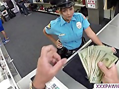 Sexy latina female security officer gets pursuaded to pawn her body