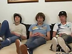 Three horny amateur hunks tugging on their hard cock