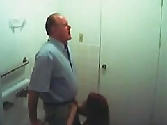Old fart sucked off by a teen in the washroom on hidden cam