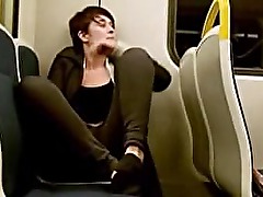 Amateur masturbating on train