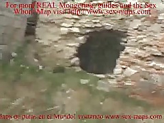 Slut sucks strangers cock on the side of the road