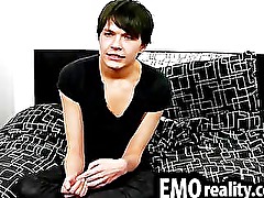 Gorgeous teen emo speaks to the camera and touches
