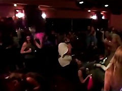 Lucky stripper gets blown and fucked by the ladies in the crowd