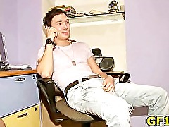 She raises her blue top and shows not big