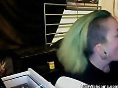 Punk teen gives blowjob on webcam
