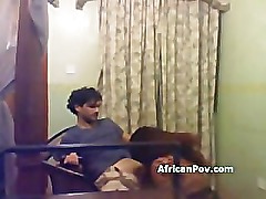 African slut sucks white dick in hotel room on amateur video