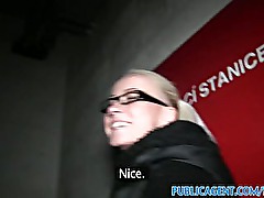 PublicAgent Slutty blonde in glasses fucks a stranger for cash