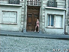French blonde exhibs and blows a cock in the street