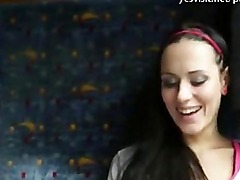 Horny amateur brunette babe flashes tits and pounded in the bus