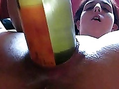 Extreme wine bottle fucking amateur slut