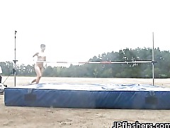 Asian amateur in nude track and field