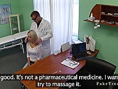 Blonde finger fucked by doc with gloves