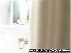 Amateur wife homemade full blowjob in her bathroom with cumshot