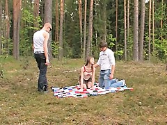 Amateur danish threesome in the forest