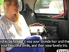 Blonde amateur flashes her big tits and fucked for a taxi charge