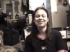 Amateur dark brown hair acquire ball cream on face