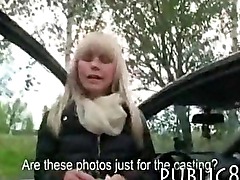 Pretty amateur Czech girl sucks and fucked in a car for cash