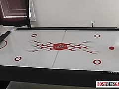 Strip Air Hockey game gets rambunctious