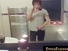 Emo redhead jerking his penis in the mirror part1