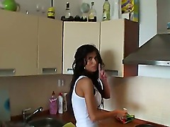 We can see here a very nice and pretty dark-haired youngster Nessa Devil working something out in the kitchen room. Imagine what could she do with such a tasty ass!