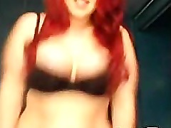 Busty Redhead shows huge tits during live show