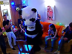 This noisy party brings only lush and perversity to the neighbors. Who wouldnt don the suit of panda and chase young pussy in attempts to corner them and fuck them.