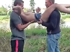 Public threesome sex at a river bank. AWESOME!