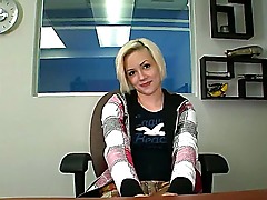 Skinny babe with small boobies Madison Mason is being interviewed for a job, and the girl is ready to do everything they would ask to pass the test. Enjoy the hot video.