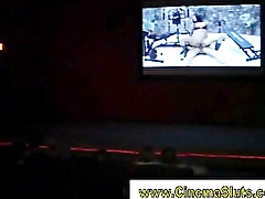 Public hardcore fucking in a cinema with multiple guys