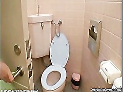 Gently touching the pussy in toilet room