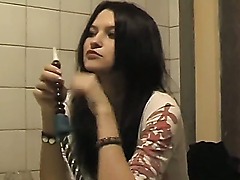 Young provocative black haired babe Nika with slim body in average clothing gets filmed in point of view while smoking nargila and having fun with boy stud on a lazy day.