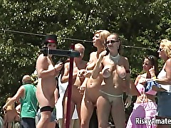 Naughty amateur sluts dancing naked outside