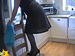 Amateur British MILF Housewife In Retro Lingerie And Blue Silk Stockings