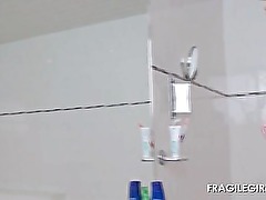 Sweet Gloria opening her tight pussy in the mirror